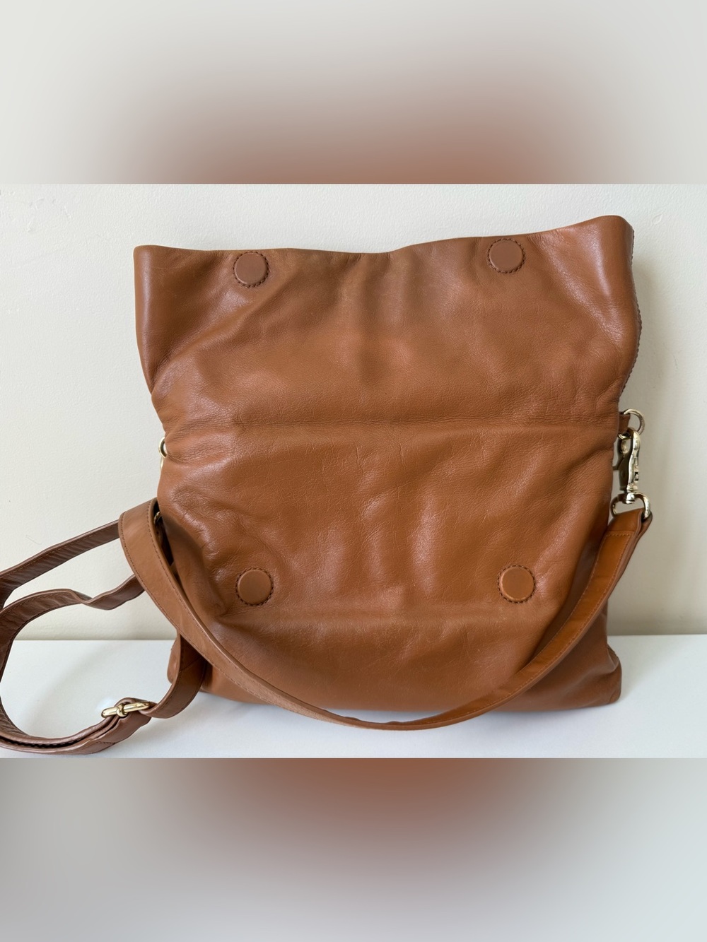 Tory Burch Dena 3-way purse Crossbody Fld Cognac Leather Y2K Clutch Shoulder Bag - Picture 6 of 14